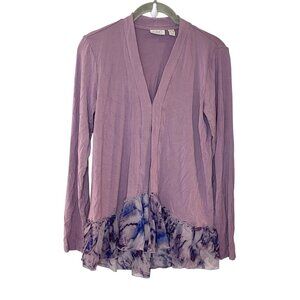 LOGO Lori Goldstein Cardigan Jacket Lavender Watercolor Ruffle Hem A347517 XXS